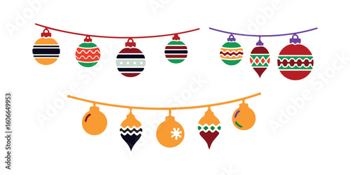 Festive Christmas Ornament Garland Vector Illustration on White Background