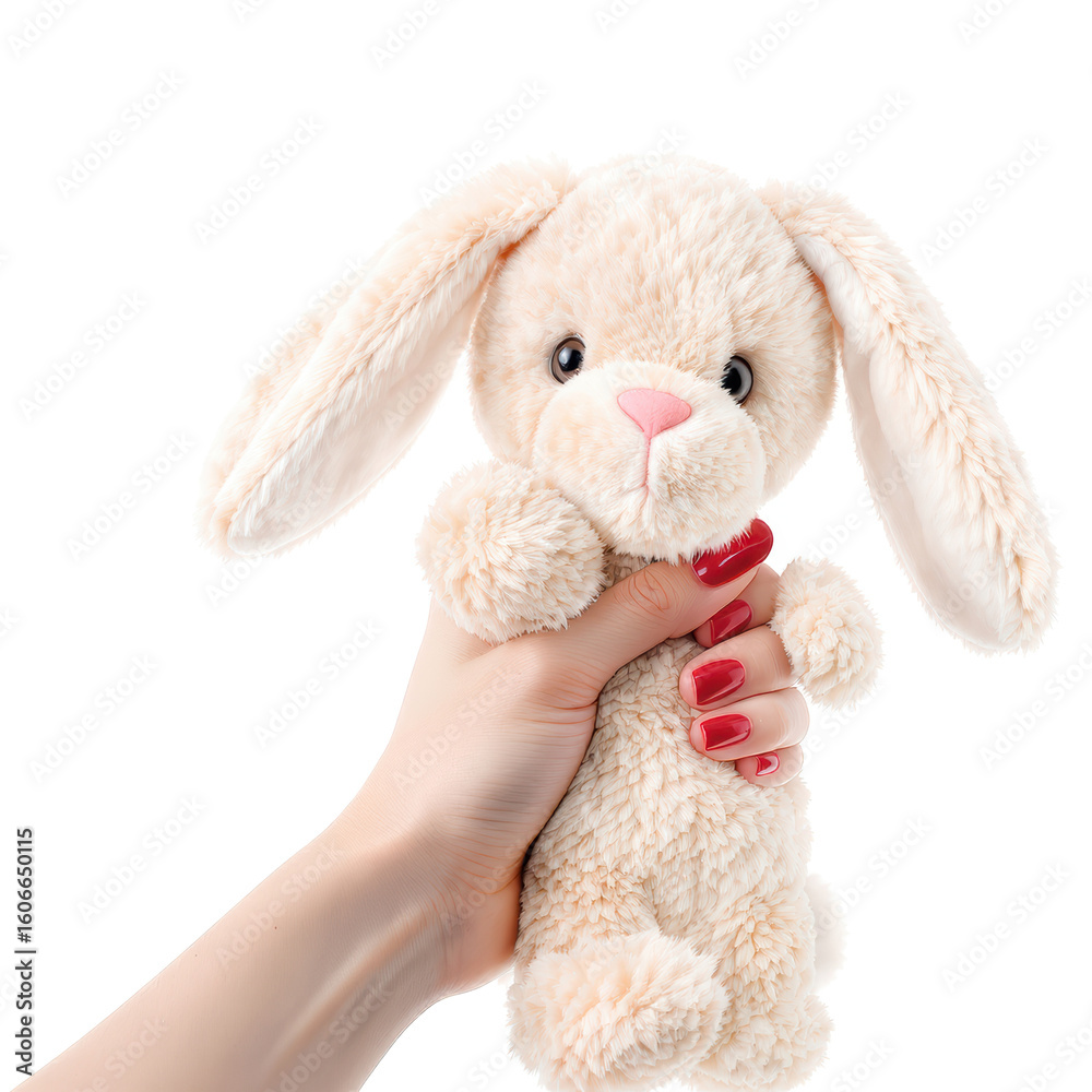 Fototapeta premium Cute plush bunny held in a child's hand