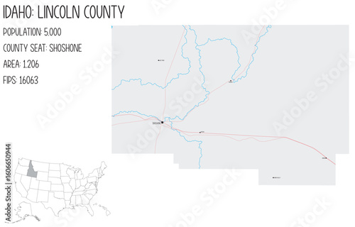 Large and detailed map of Lincoln County in Idaho, USA.