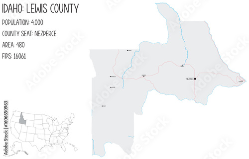 Large and detailed map of Lewis County in Idaho, USA.