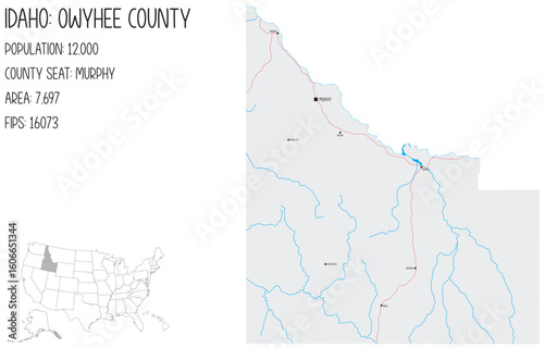 Large and detailed map of Owyhee County in Idaho, USA.