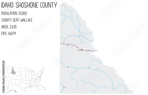 Large and detailed map of Shoshone County in Idaho, USA.
