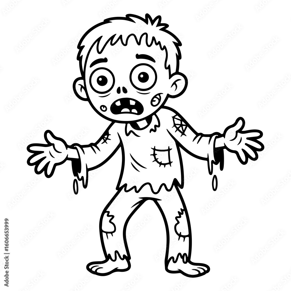 Obraz premium Cartoon zombie with tattered clothes and outstretched arms