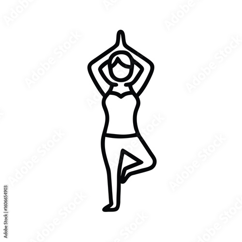 Yoga Pose Icon Woman in Tree Pose with Arms Up Simple and Clean Design