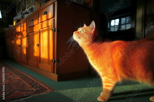 Ginger Cat in Warm Sunlight: Serene Indoor Scene