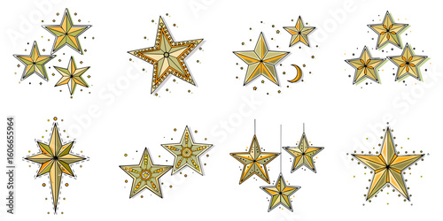 Star icon set for blogs, websites, clipart, celebration, party, decor, greeting cards, educational and awareness materials, presentations