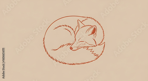 Elegant fox illustration in a curled sleeping position conveying serenity and quiet repose