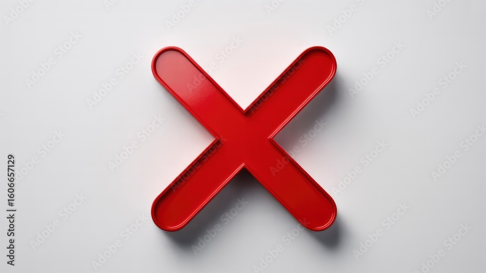 Fototapeta premium Red Cross Symbol on White Background - Negative, Error, Cancel Concept