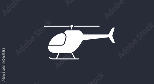 Minimalist white helicopter icon, symbolizing a swift whisk into the air for transport, aviation, or emergency rescue services.