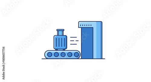 Airport security checkpoint with luggage on a conveyor belt moving through a scanner. Travel and transport concept illustration. Whisk_288482df3c