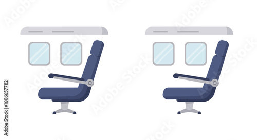A set of passenger seats for public transport like an airplane or train. Flat vector illustration of a travel cabin interior element.