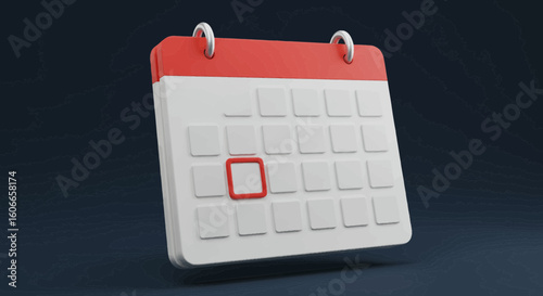 3D calendar icon with a highlighted date for planning schedules and important event reminders. Minimalist illustration for business organization.