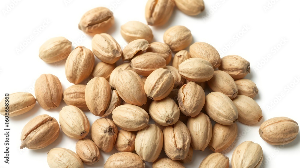 Obraz premium Pile of Dried Nuts Displaying Natural Textures and Patterns, Captured with Soft Lighting on a Simple Background