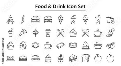 Elegant Food and Drink Icon Set for Restaurant Menus, Websites, and Culinary Designs