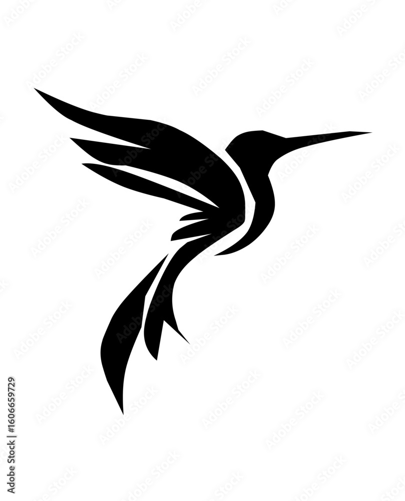Obraz premium Elegant black silhouette of a hummingbird in flight. A perfect symbol of grace, agility, and energy—ideal for tattoos, logos, nature designs, and decor.