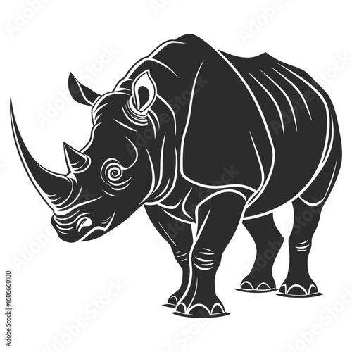Stylized vector silhouette of a powerful rhinoceros.