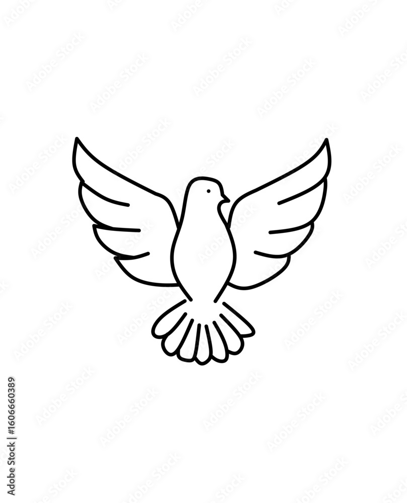 Obraz premium Line art of a dove in flight with spread wings. Perfect for peace, freedom, spirituality, hope, purity, minimalistic, religious, and symbolic designs.