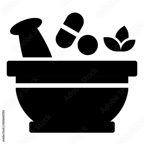 Mortar Pestle with Pills and Herbs