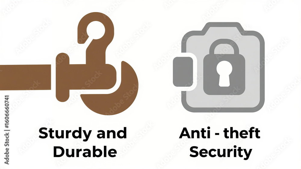 Obraz premium The brown hook and gray lock camera icon represent sturdy, durable, and anti-theft security, used in hardware tools and security equipment scenarios.