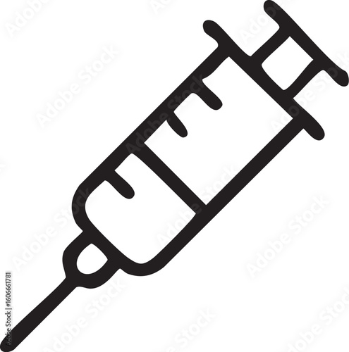 A simple black outline illustration of a medical syringe, representing healthcare and injections.