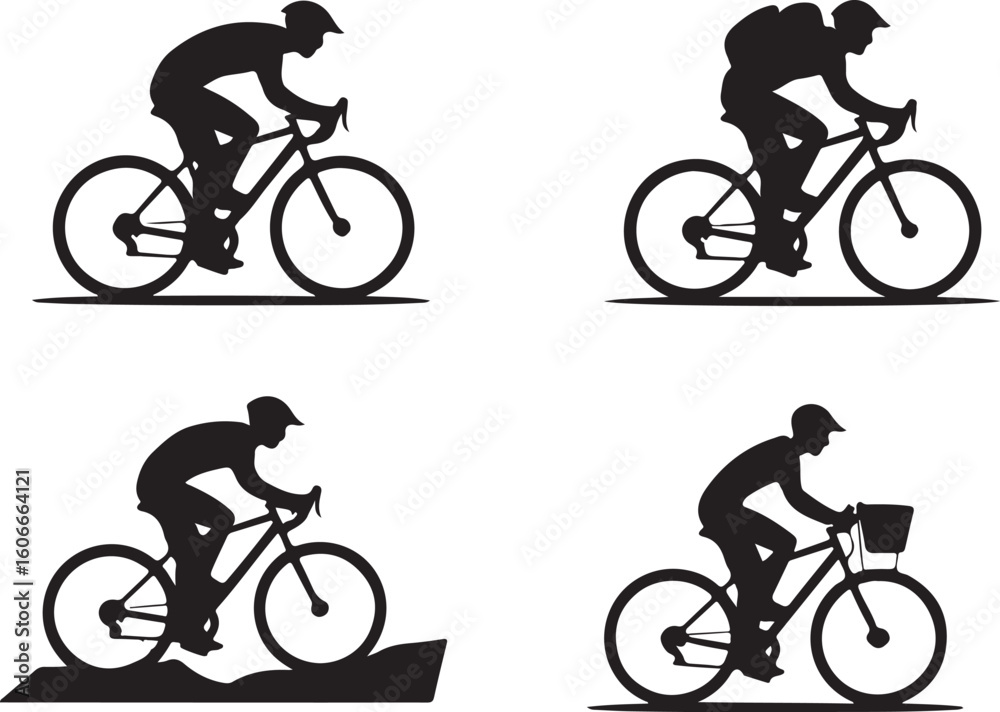 Fototapeta premium Bicycle Rider Vector Icons – Sports and Urban Cycling Silhouette Collection