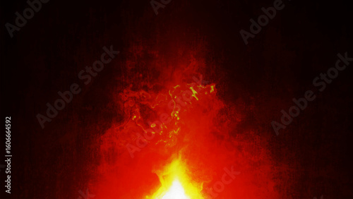 Fiery red-orange flames unfold vividly against a dramatic dark grunge background, capturing the power of the fire element. Vector illustration
