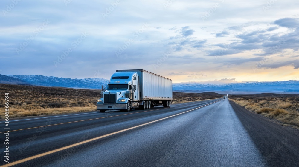 Truck on highway, desert landscape Truck on highway, desert landscape
