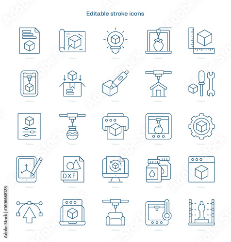 3D Printing stroke icon. 3D Printing line icon set. editable stroke icon pack