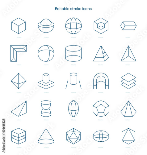 3D Shapes stroke icon. 3D Shapes line icon set. editable stroke icon pack