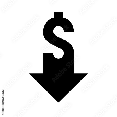 Price Drop Icon with Dollar Sign and Downward Arrow Symbol