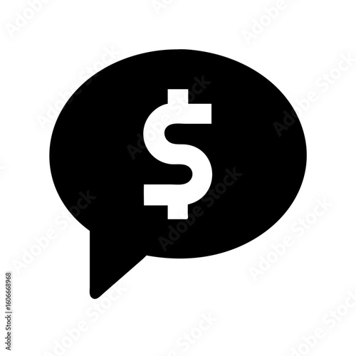 Dollar Chat Icon – Black Speech Bubble with Money Symbol for Finance, Marketing, and Business Communication