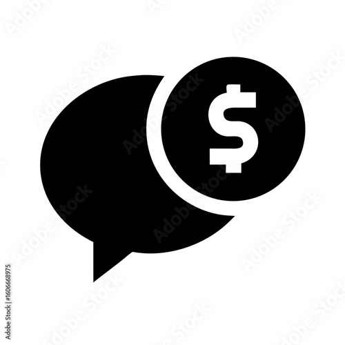 Dollar Chat Icon – Black Speech Bubble with Money Symbol for Finance, Marketing, and Business Communication