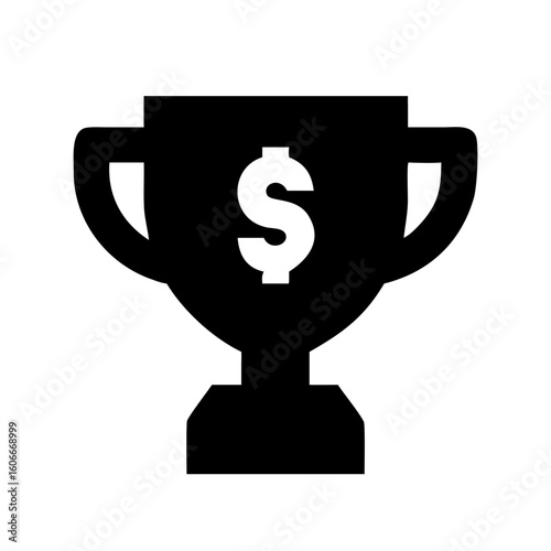 Money Prize Trophy Icon – Black Silhouette Dollar Cup Symbol for Business Success and Rewards