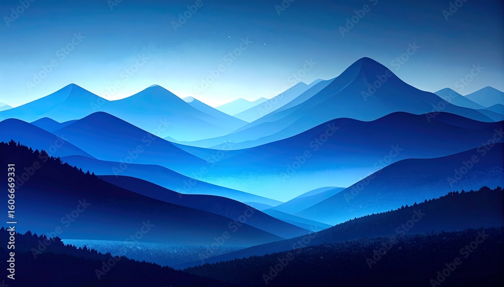 Naklejka premium Blue mountain vista at dawn