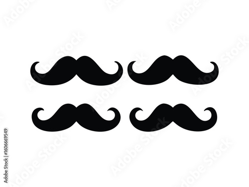 Four black silhouette mustaches arranged in a two by two grid on a white background