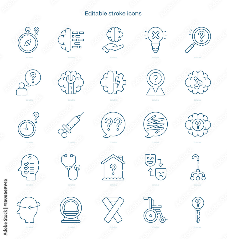 Fototapeta premium Alzheimer stroke icon. Alzheimer line icon set. editable stroke icon pack