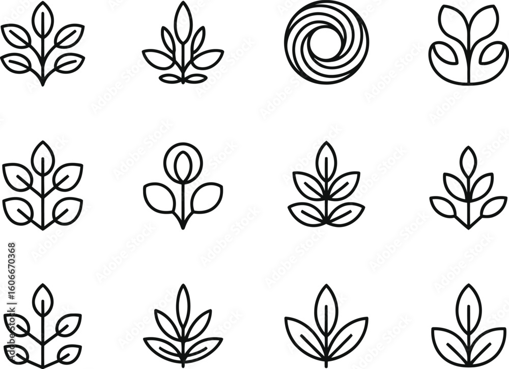 custom made wallpaper toronto digitalCollection of simple outline botanical leaf and swirl icons