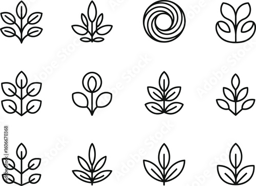 Wallpaper Mural Collection of simple outline botanical leaf and swirl icons Torontodigital.ca