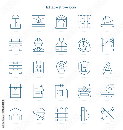 Architecture stroke icon. Architecture line icon set. editable stroke icon pack