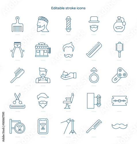 Barber shop stroke icon. Barber shop line icon set. editable stroke icon pack