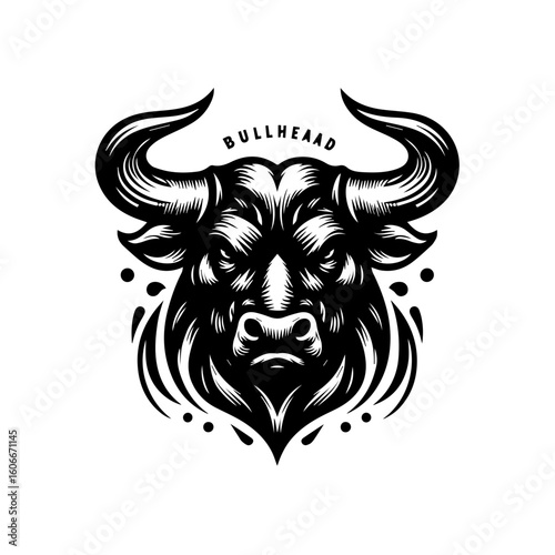 Wallpaper Mural A black and white bull head is isolated on white background Torontodigital.ca