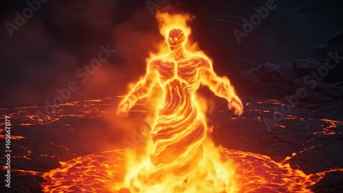 Fiery Elemental Rises from Volcanic Crater