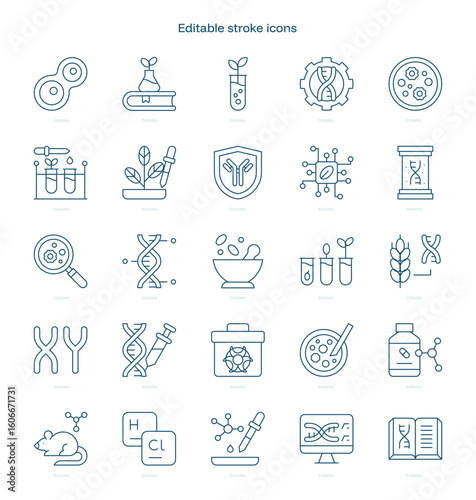 Biotechnology stroke icon. Biotechnology line icon set. editable stroke icon pack