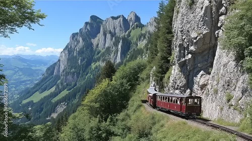 Breathtaking mountain railway journey through Swiss Alps capturing stunning scenery and classic