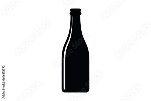 Illustration of a sleek black glass bottle with a long neck and rounded body on a white background