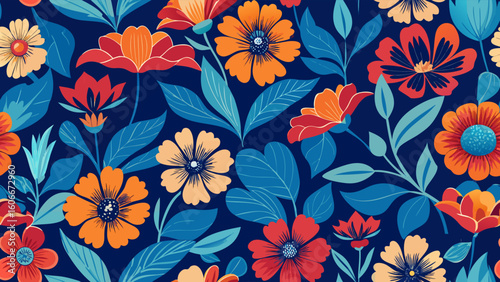 seamless floral pattern with dark blue backgrounds flowers for decorative backdrops can be used wallpapers, patterned fills, webs pages, surface textures, book covers, elegant, graphic, luxury, 