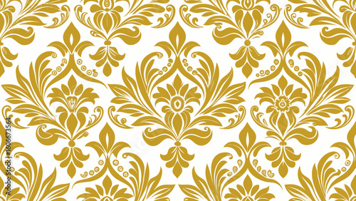 Damask ornamental seamless patterns elements golden colors isolated white backgrounds. Elegant luxury texture for wallpapers, backgrounds and page fill, surface textures, books cover,gold, curtain, 