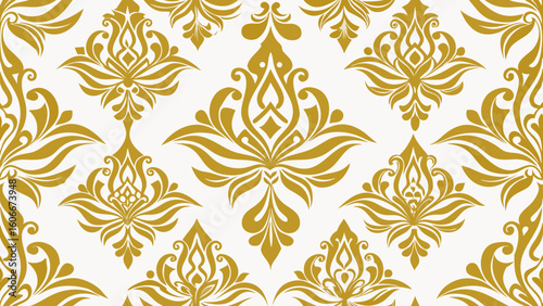 seamless pattern ornamental design golden color isolated white backgrounds for knitted fabric textured, fabric printing, birthday invitations cover,gold, damask, ethnic, invitation, luxury, material, 