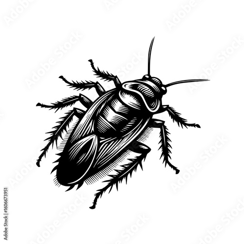 A detailed drawing of a cockroach isolated on white background