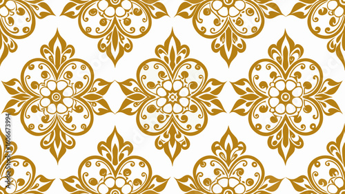 seamless pattern ornamental design golden color isolated white backgrounds for knitted fabric textured, fabric printing, birthday invitations cover,gold, damask, ethnic, invitation, luxury, material, 
